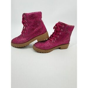 Betsey Johnson SB-Hudsn Boots Womens 9.5M Pink Rhinestone Embellished Combat